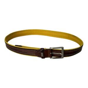 Miguel Bellido Sport Belt Men's Size 38 Leather Textile Woven Yellow Brown Spain